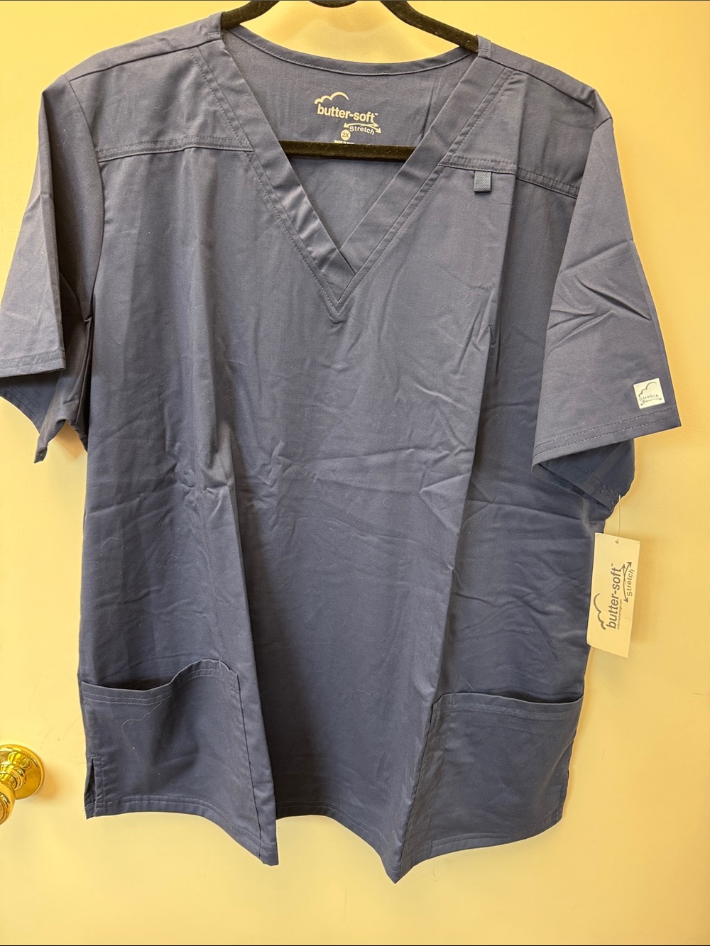Butter Navy V-Neck Short Sleeve Scrub Top